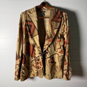 LRL Lauren Jeans Co Cardigan Tan, Brown, Burnt Orange Leather Strap Sz 3X